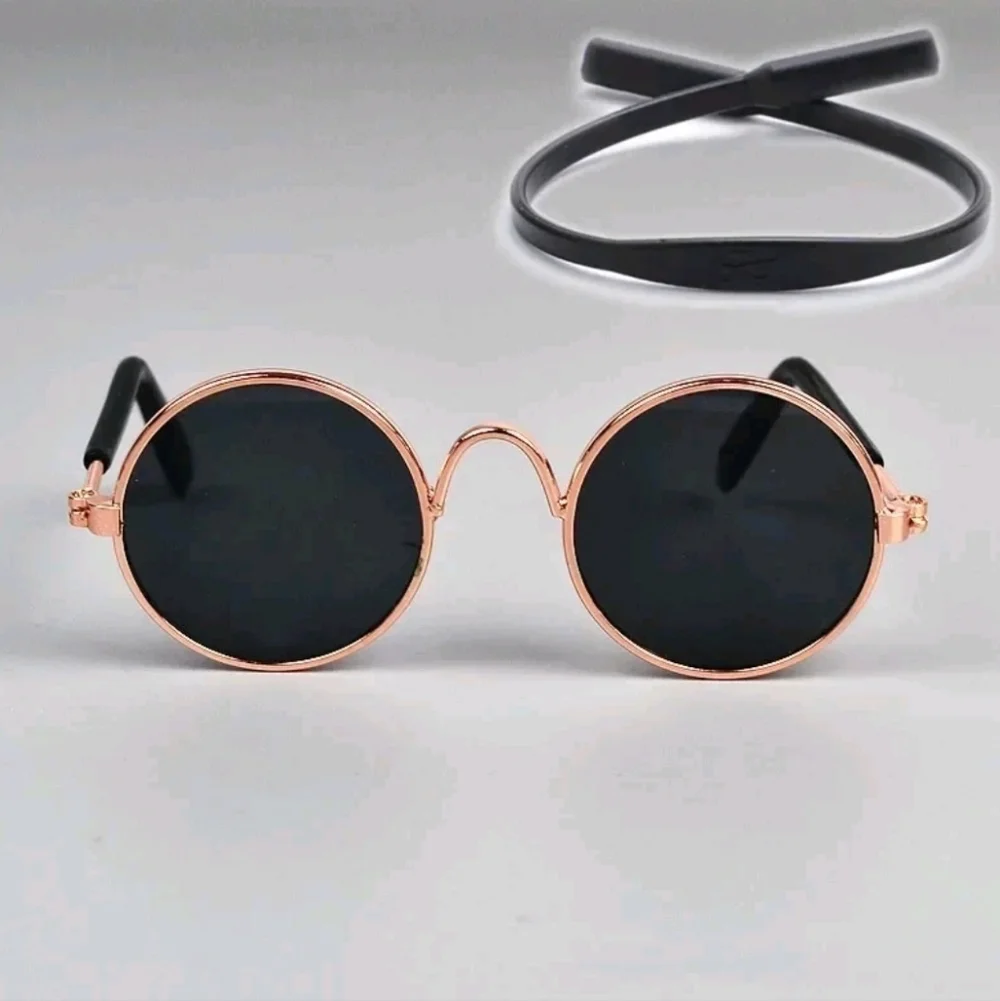 Pet Sunglasses Small Dog Cat UV Protection Round Rose Gold Frame Pet Glasses New